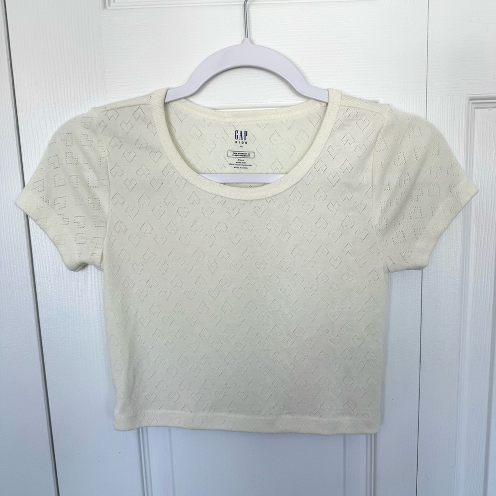 GAP Kid’s Pastel Cream Yellow Heart Crop Top Sz 10
